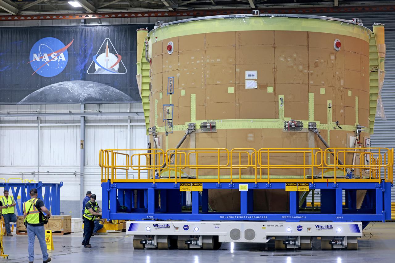 Technicians at NASA’s Michoud Assembly Facility have joined the engine and boat-tail sections of NASA’s Space Launch System rocket for Artemis II in preparation for its next step in production. When complete, the engine section will house the four RS-25 engines and include vital systems for mounting, controlling and delivering fuel from the propellant tanks to the rocket’s engines. The boat-tail is designed to protect the bottom end of the core stage and the RS-25 engines and was joined with the engine section to comprise the lowest portion of the 212-foot-tall core stage. Together with its four RS-25 engines and its twin solid rocket boosters, it will produce 8.8 million pounds of thrust to send NASA’s Orion spacecraft, astronauts, and supplies beyond Earth’s orbit to the Moon and, ultimately, Mars. Offering more payload mass, volume capability, and energy to speed missions through space, the SLS rocket, along with NASA’s Gateway in lunar orbit, the Human Landing System, and Orion spacecraft, is part of NASA’s backbone for deep space exploration and the Artemis lunar program. No other rocket is capable of carrying astronauts in Orion around the Moon in a single mission.